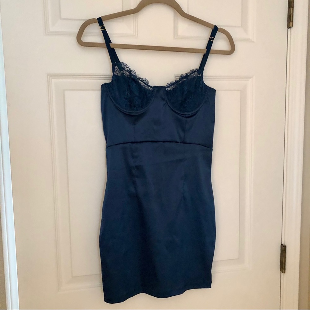 SOLD - Blue satin lace dress